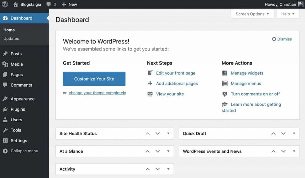 WordPress dashboard screen shot