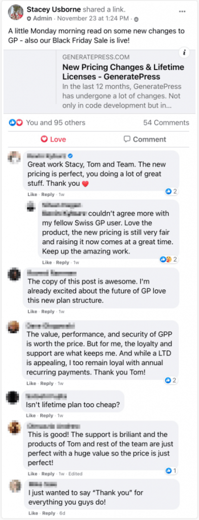 GeneratePress pricing comments