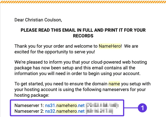 NameHero welcome email