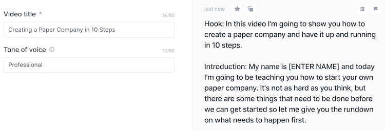 Video Script Hook and Introduction output
